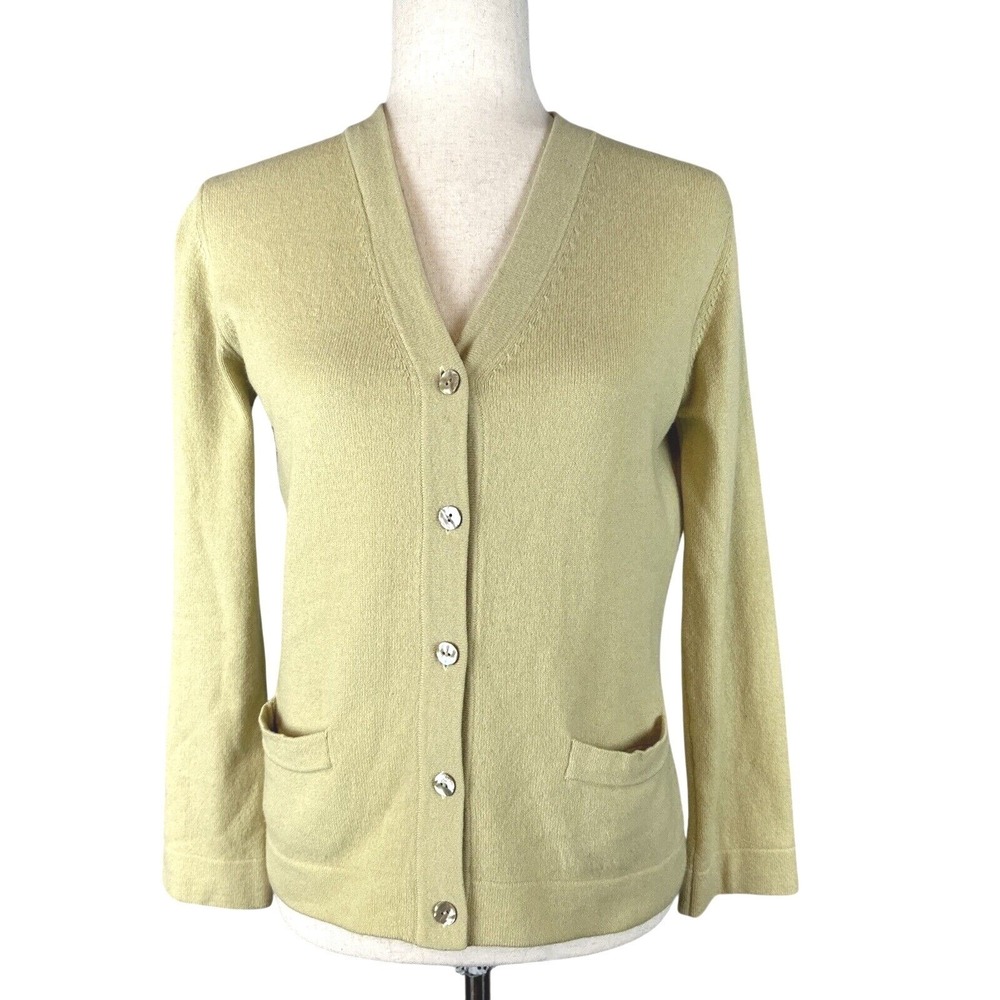 Barneys New York Women Cardigan Sweater Size M Chartreuse Green Cashmere Italy